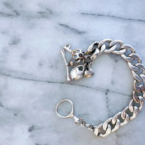 Fossil Bracelet, Chunky, Silver with Rhinestone Charm - Picture 8 of 8